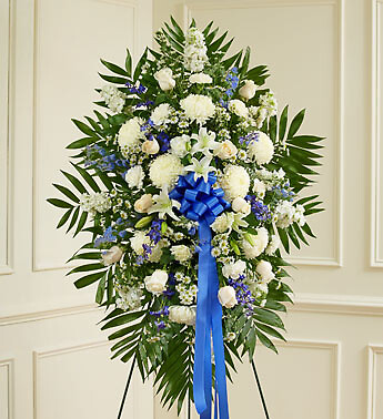 Deepest Sympathies Blue &amp;amp; White Standing Spray